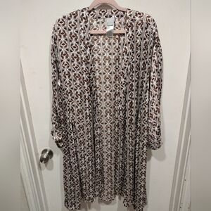 Chico's Brown Print Tie Front Drama Satin Kimono Sz L/XL-Artsy Lagenlook Career